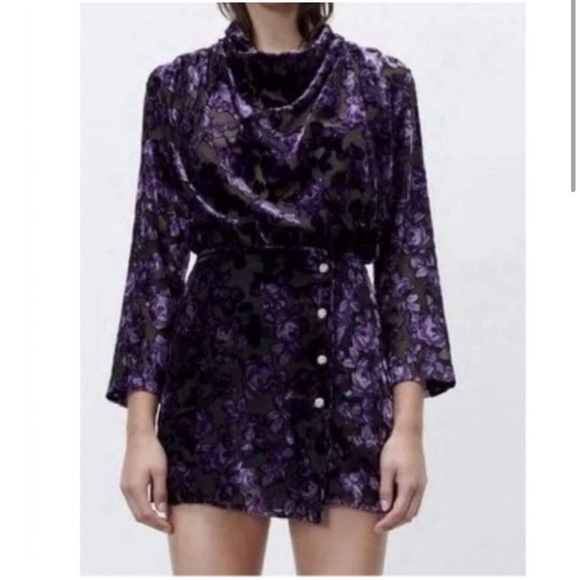 Zara Sz S Velvet Trim Dress Blogger Favourite - Picture 4 of 17